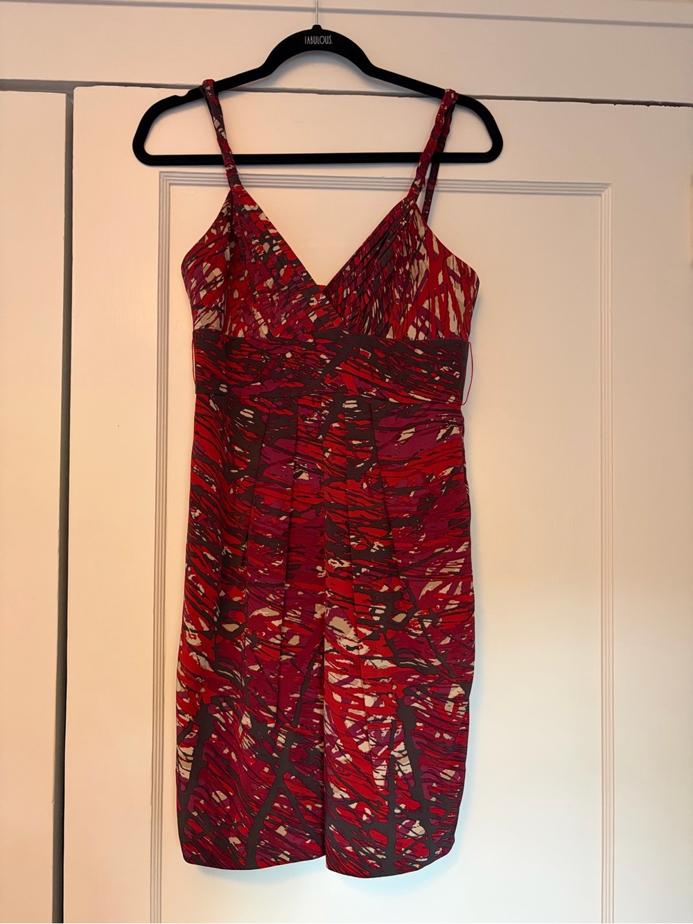 BCBGMaxAzria Red Abstract Print Spaghetti-Strap Mini Dress